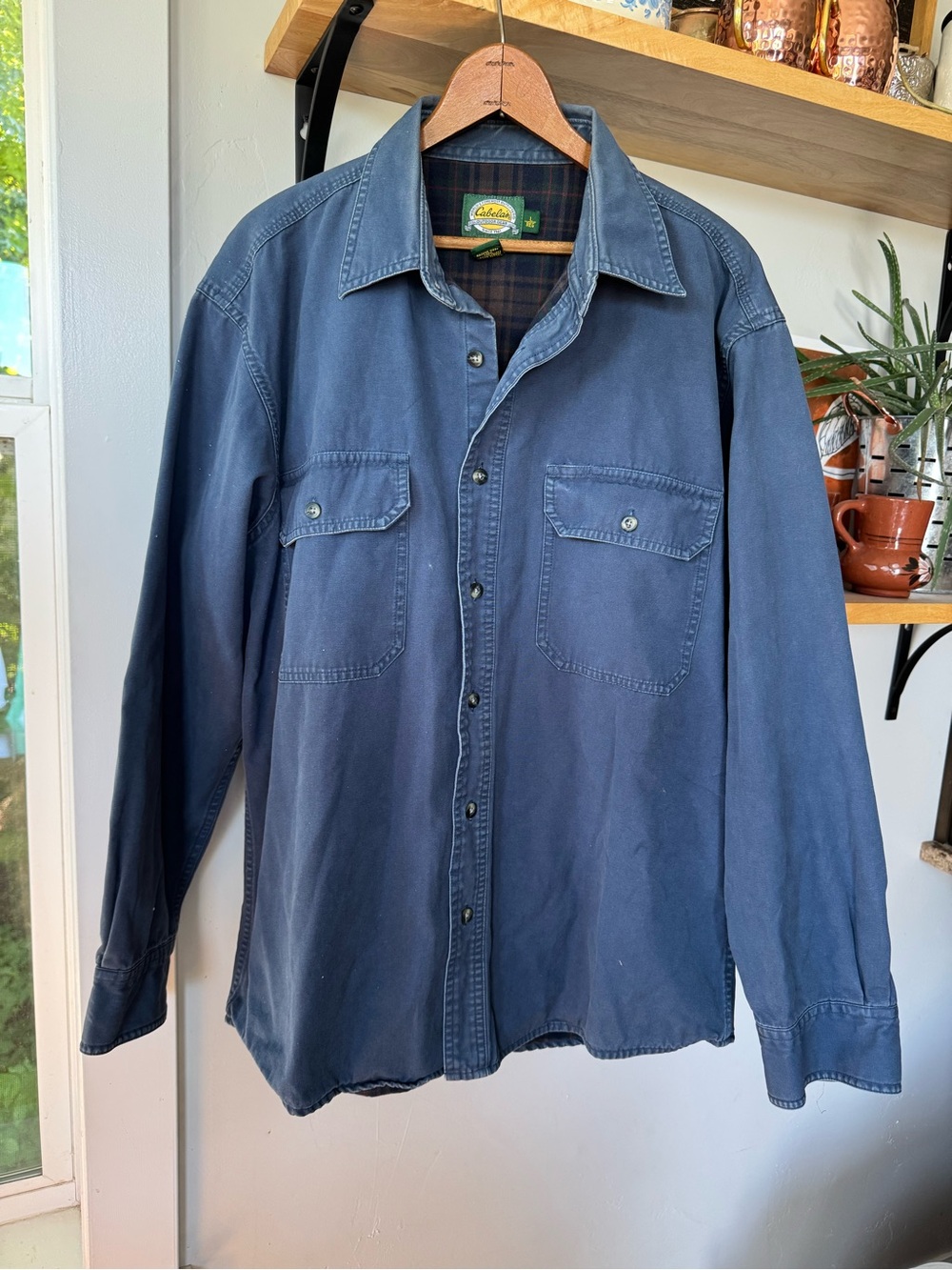 Cabela's Men's Dark Blue Flannel Lined Cotton Canvas Shirt Jacket Shacket Large
